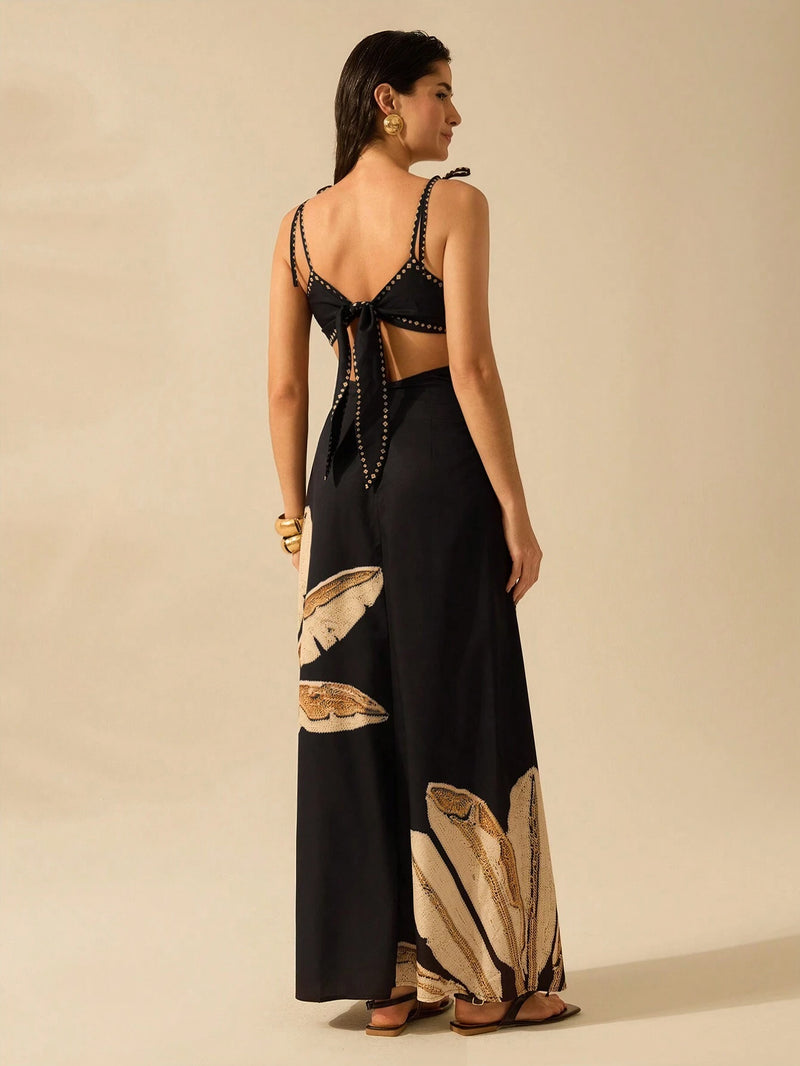 Vestido Vassalo Boho com Amarração Oca na Cintura Sem Mangas