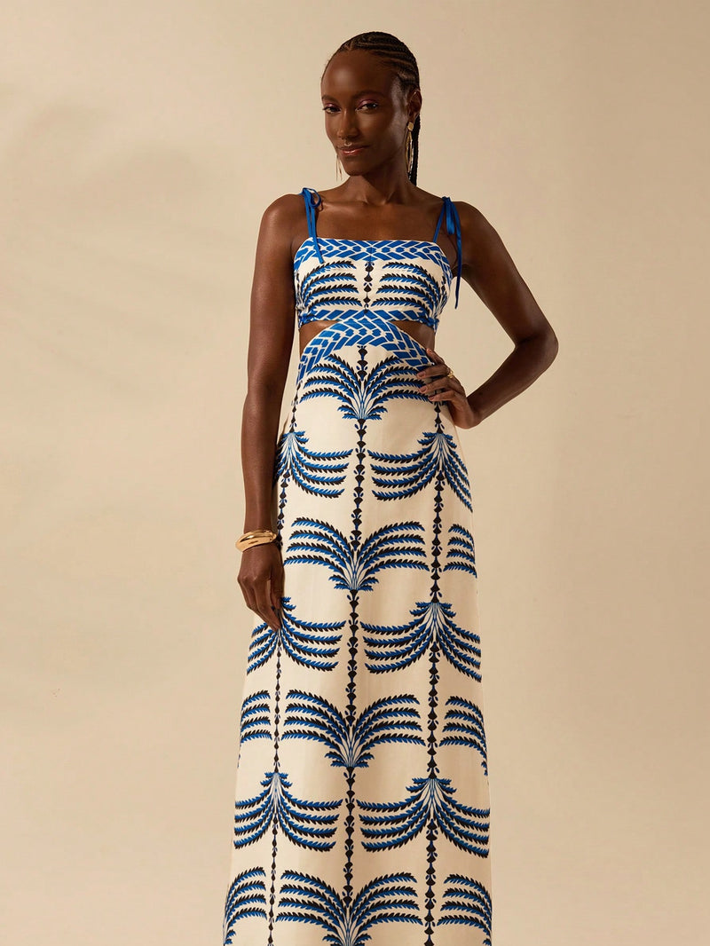 Vestido Vassalo Boho com Amarração Oca na Cintura Sem Mangas