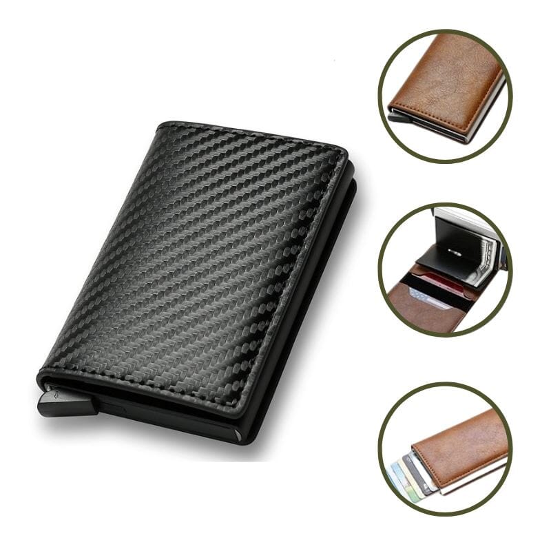 Carteira Slim Antifurto Carbon em Couro - Pague 1 Leve 2
