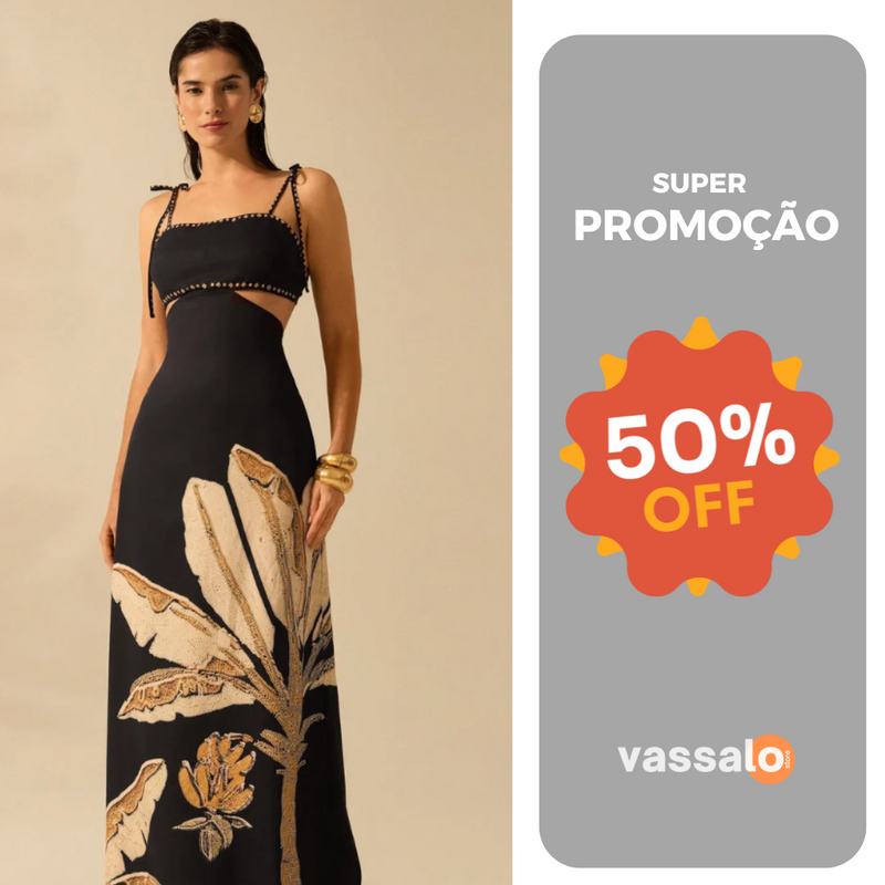 Vestido Vassalo Boho com Amarração Oca na Cintura Sem Mangas
